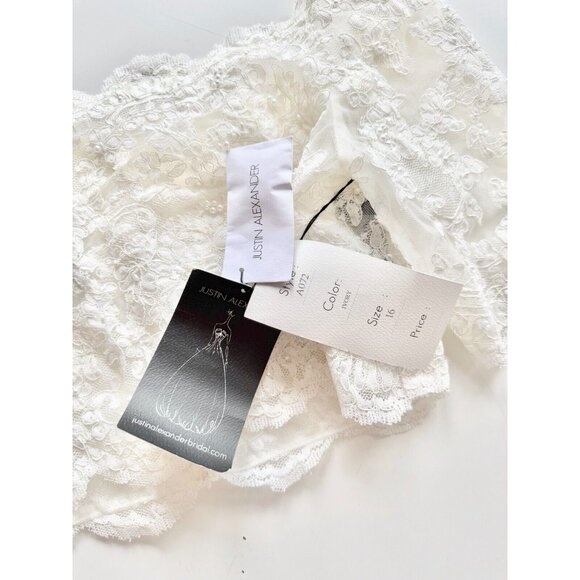 NWT JUSTIN ALEXANDER BRIDAL White Ivory Lace Pearl Embellished Crop Top, Size 16 - Picture 10 of 13